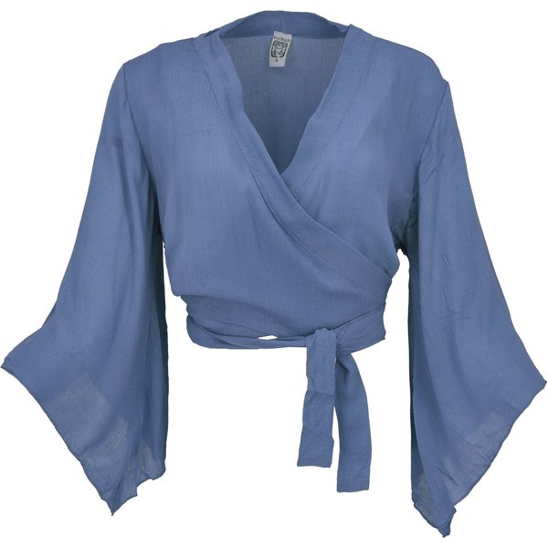 Guru-Shop Longbluse Kurztop, Boho Blusentop, Wickeltop, Wickelbluse.. alternative Bekleidung