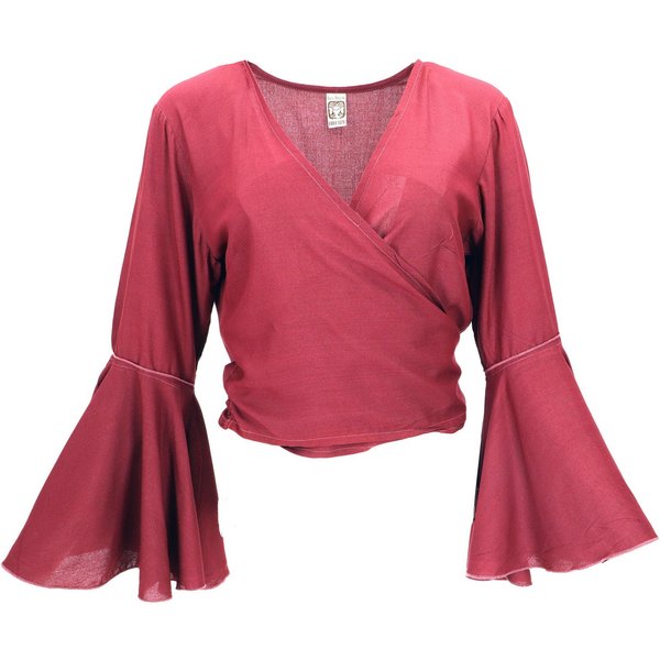 Guru-Shop Longbluse Kurztop, Boho Blusentop, Wickeltop, Wickelbluse.. Festival, Ethno Style, alternative Bekleidung