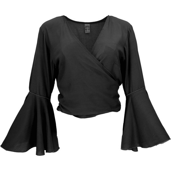 Guru-Shop Longbluse Kurztop, Boho Blusentop, Wickeltop, Wickelbluse.. Festival, Ethno Style, alternative Bekleidung