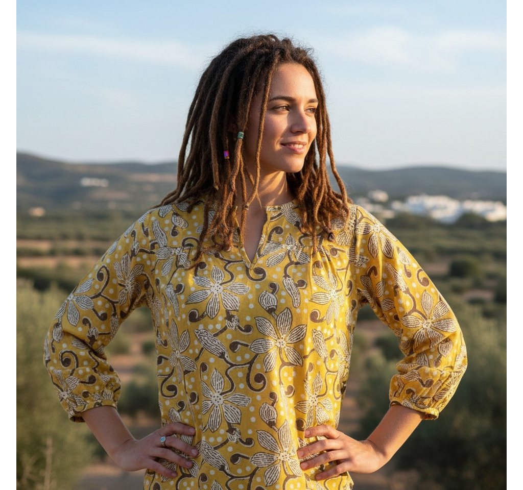 Guru-Shop Longbluse Leichte Baumwollbluse, Boho Schlupfbluse mit.. alternative Bekleidung – Bild 2 von 5