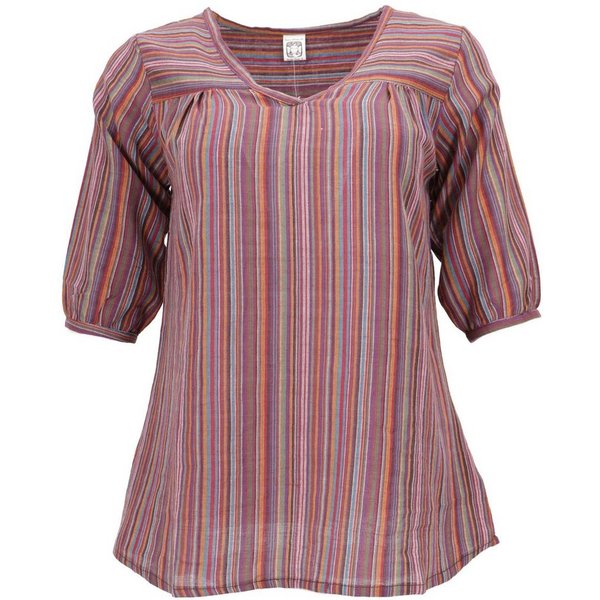 Guru-Shop Longbluse Leichte Baumwollbluse, gestreifte Boho.. alternative Bekleidung