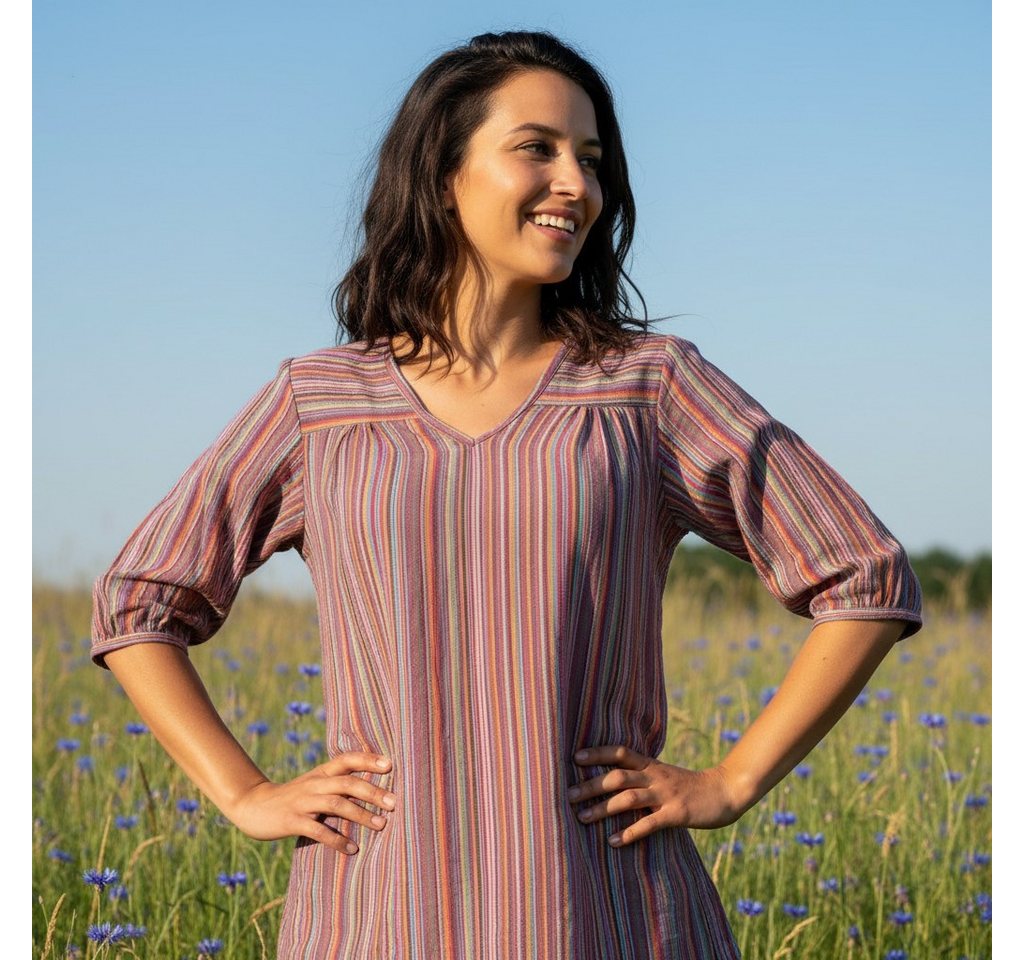 Guru-Shop Longbluse Leichte Baumwollbluse, gestreifte Boho.. alternative Bekleidung – Bild 2 von 5