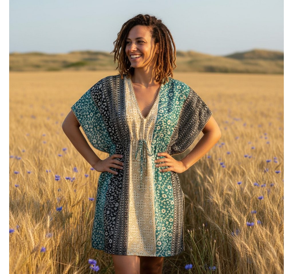 Guru-Shop Longbluse Leichter Kaftan mit Perlenbordüre, Boho XL.. alternative Bekleidung – Bild 2 von 5