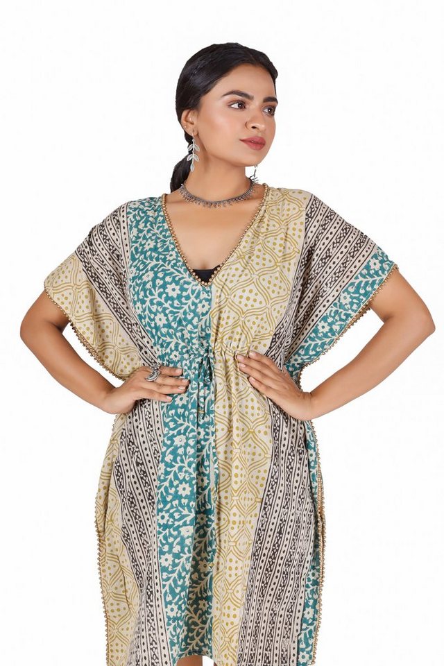 Guru-Shop Longbluse Leichter Kaftan mit Perlenbordüre, Boho XL.. alternative Bekleidung – Bild 5 von 5