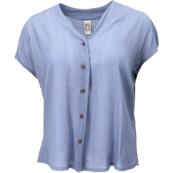 Guru-Shop Longbluse Luftiges Basic Blusentop, Kurzarm Bluse - blau alternative Bekleidung