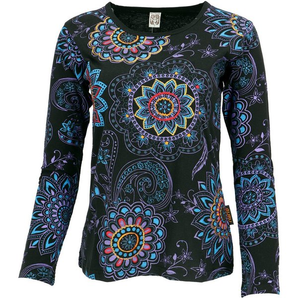 Guru-Shop Longsleeve Besticktes Langarmshirt Hippie chic Retro -.. alternative Bekleidung