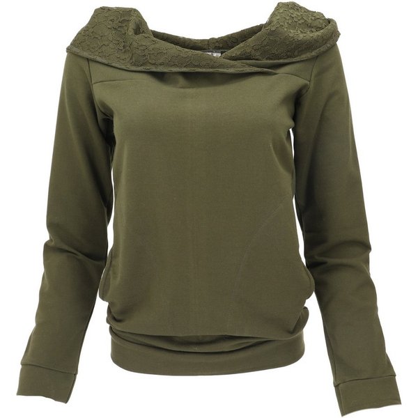 Guru-Shop Longsleeve Langarmshirt, Boho Oberteil mit Spitze und.. alternative Bekleidung