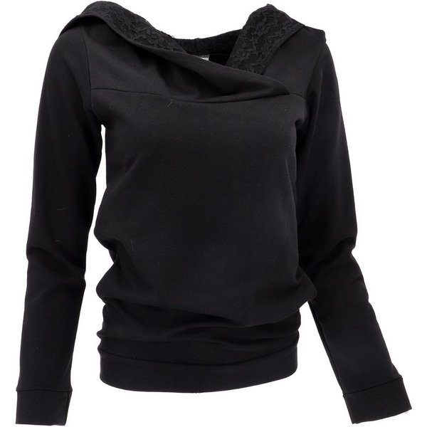 Guru-Shop Longsleeve Langarmshirt, Boho Oberteil mit Spitze und.. alternative Bekleidung
