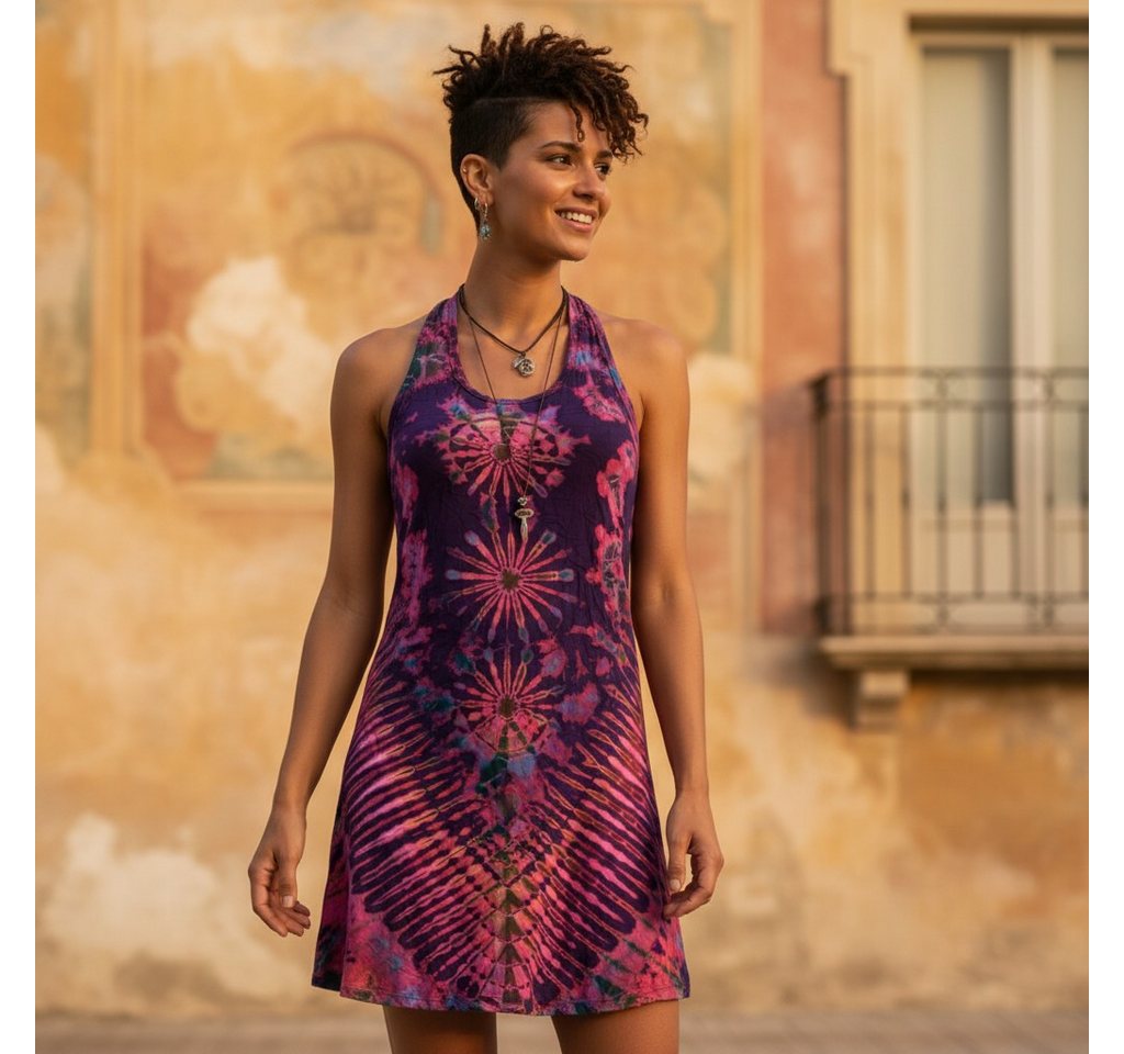 Guru-Shop Midikleid Batik Minikleid, Boho Tank-Kleid - pink alternative Bekleidung – Bild 2 von 5