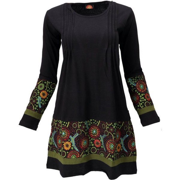 Guru-Shop Midikleid Baumwoll Minikleid Boho chic, Langarm Tunika -.. alternative Bekleidung