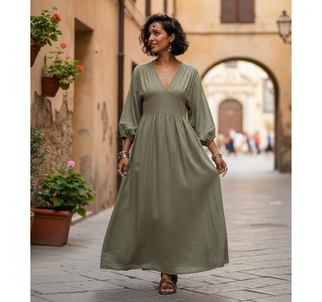 Guru-Shop Midikleid Boho Sommerkleid, luftiges Langarm.. alternative Bekleidung – Bild 2 von 5