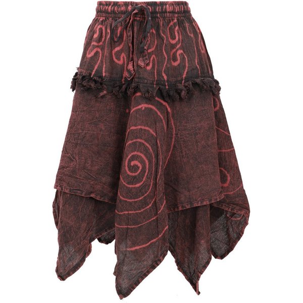 Guru-Shop Minirock Knielanger Boho Zipfelrock, Pixirock - braun alternative Bekleidung