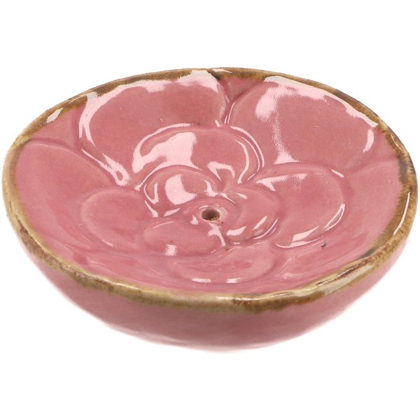Guru-Shop Räucherstäbchen-Halter Keramik Räucherteller - Blüte rosa