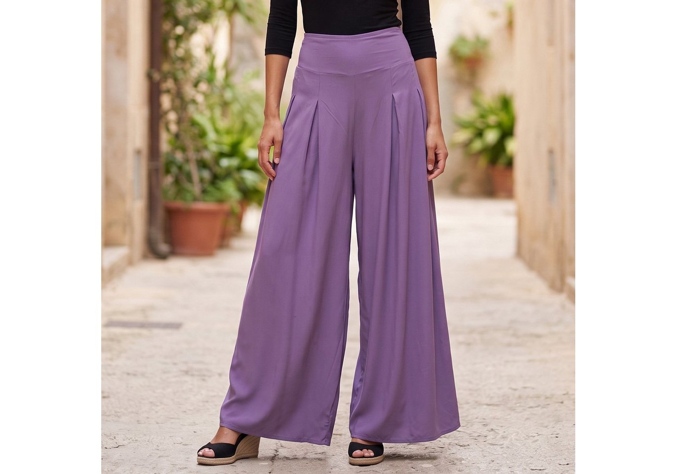 Guru-Shop Relaxhose Boho Hosenrock, weite Sommerhose - flieder Ethno Style, alternative Bekleidung – Bild 2 von 5