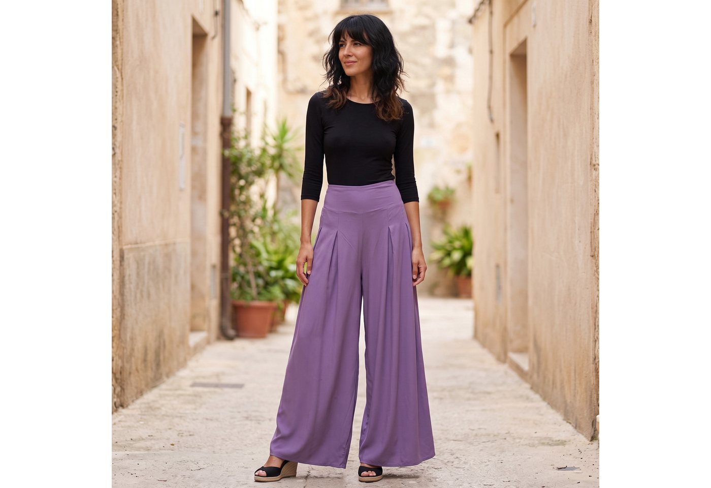 Guru-Shop Relaxhose Boho Hosenrock, weite Sommerhose - flieder Ethno Style, alternative Bekleidung – Bild 3 von 5