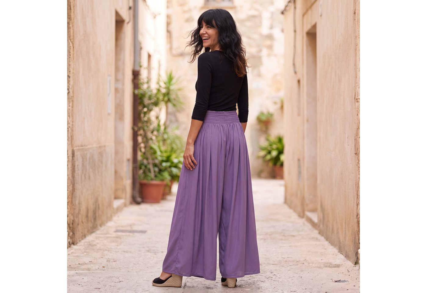 Guru-Shop Relaxhose Boho Hosenrock, weite Sommerhose - flieder Ethno Style, alternative Bekleidung – Bild 4 von 5