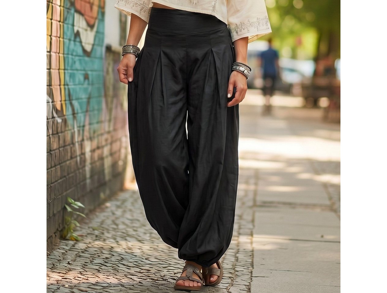 Guru-Shop Relaxhose Boho Pluderhose, Muckhose, Haremshose - schwarz Ethno Style, alternative Bekleidung – Bild 4 von 5