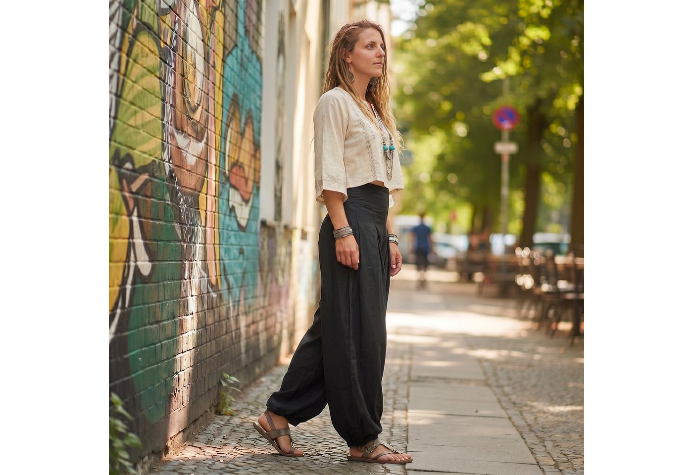 Guru-Shop Relaxhose Boho Pluderhose, Muckhose, Haremshose - schwarz Ethno Style, alternative Bekleidung – Bild 5 von 5