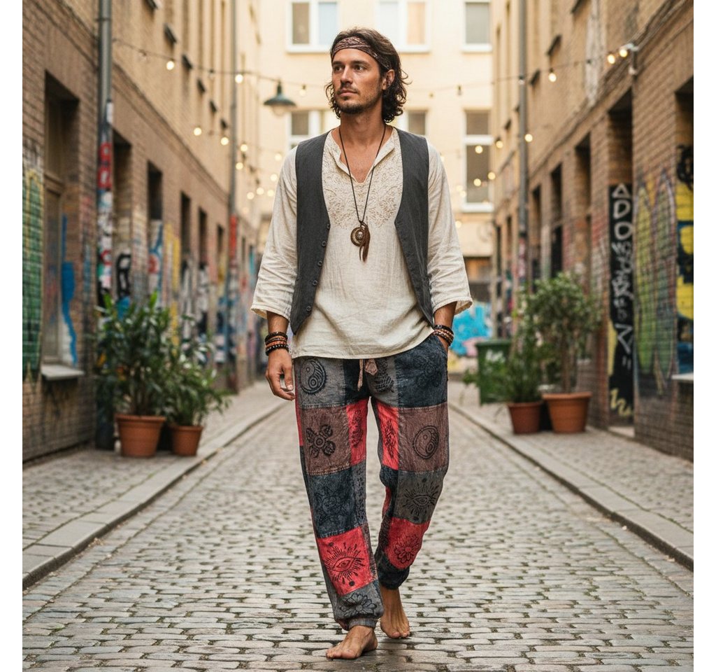 Guru-Shop Relaxhose Patchwork Stonewash Yogahose, Unisex Goa.. Ethno Style, alternative Bekleidung – Bild 3 von 5