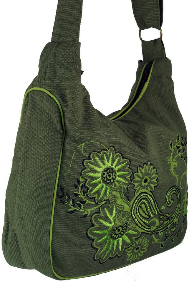 Guru-Shop Schultertasche Schultertasche, Hippie Tasche, Goa Tasche - grün – Bild 3 von 5