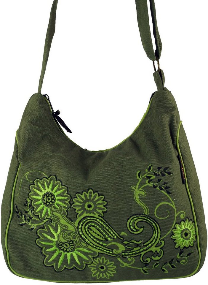 Guru-Shop Schultertasche Schultertasche, Hippie Tasche, Goa Tasche - grün – Bild 5 von 5