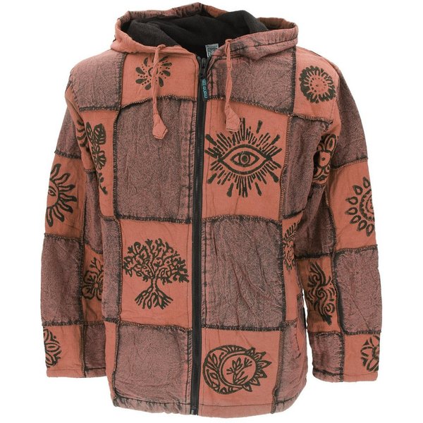Guru-Shop Strickjacke Goa Jacke, Patchwork Sweatshirt Jacke - braun Hippie, Ethno Style, alternative Bekleidung
