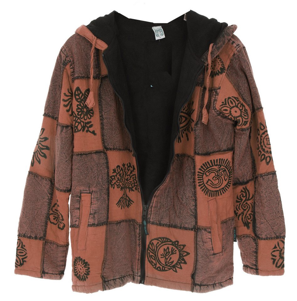 Guru-Shop Strickjacke Goa Jacke, Patchwork Sweatshirt Jacke - braun Hippie, Ethno Style, alternative Bekleidung – Bild 3 von 5