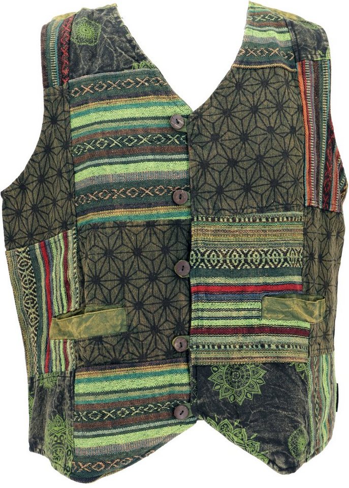 Guru-Shop Strickjacke Goaweste, Psytrance Patchwork Herren Weste - grün alternative Bekleidung – Bild 3 von 5
