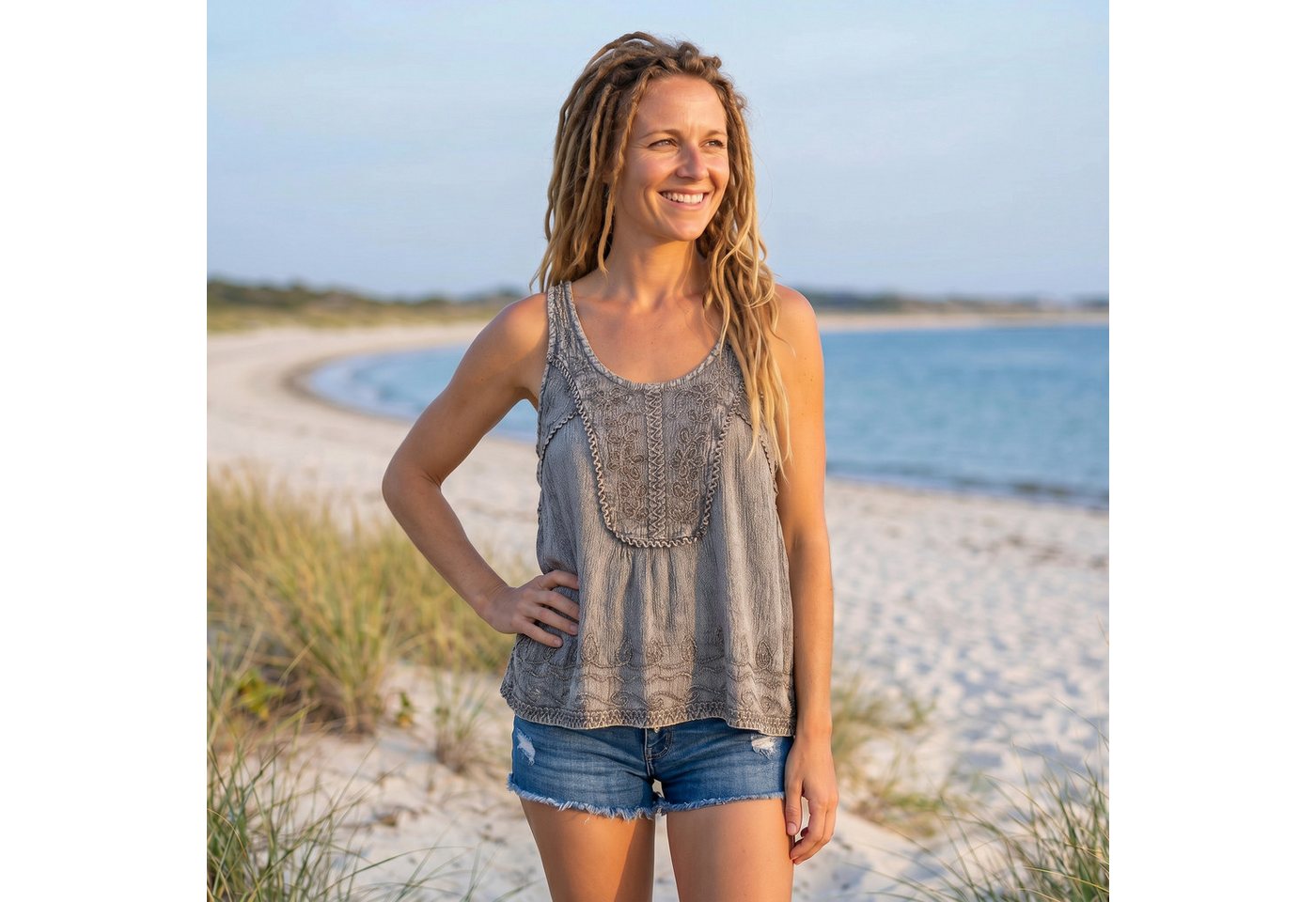 Guru-Shop T-Shirt Besticktes Top Boho chic, kurzes lockeres.. Festival, Ethno Style, alternative Bekleidung – Bild 2 von 5