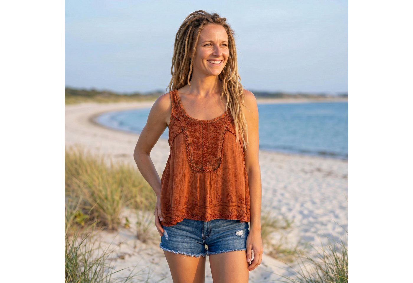Guru-Shop T-Shirt Besticktes Top Boho chic, kurzes lockeres.. Festival, Ethno Style, alternative Bekleidung – Bild 2 von 5