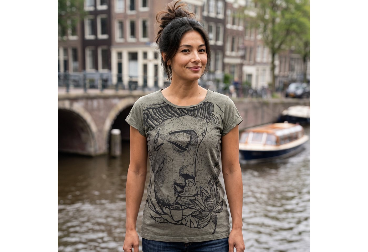 Guru-Shop T-Shirt GURU Basic T-Shirt, Damen Yoga Shirt, Buddha -.. Festival, Goa Style, alternative Bekleidung – Bild 2 von 5