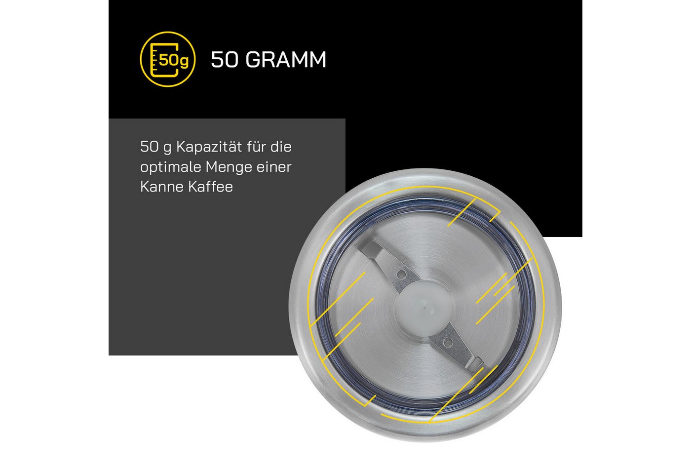 Gutfels Kaffeemühle COFFEE 5010, 200 W, Schlagmesser, 50 g Bohnenbehälter, zum Mahlen von Kaffeebohnen und Zerkleinern von Gewürzen oder Nüssen. – Bild 4 von 5