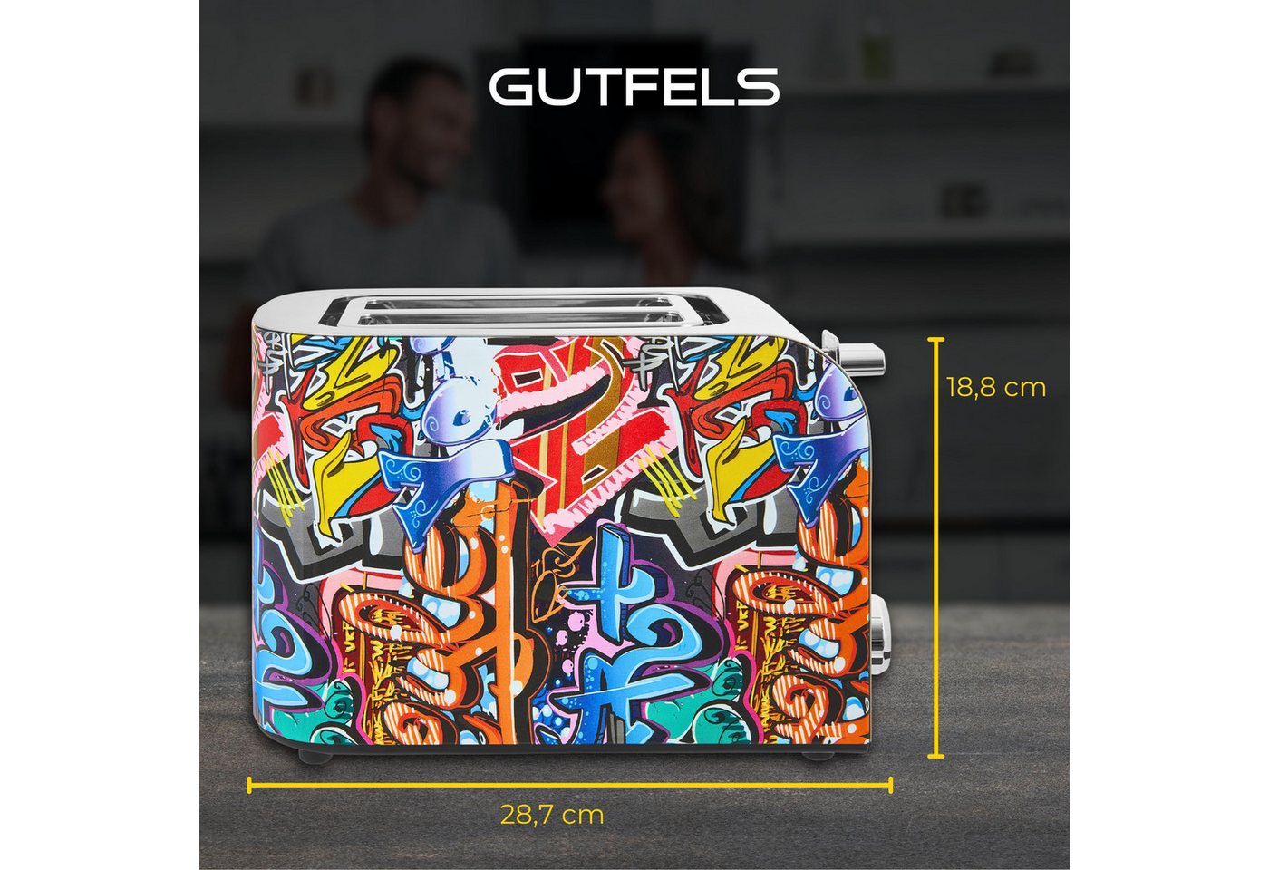 Gutfels Toaster TOAST 3010 G, 2 kurze Schlitze, 850 W, 2-Scheiben-Toaster, 850 Watt, Graffitti-Style – Bild 5 von 5