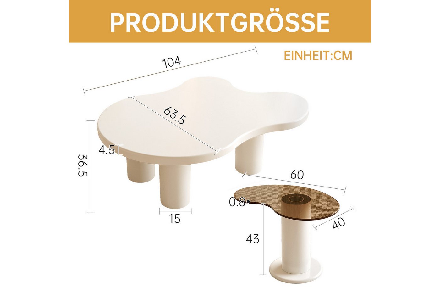 Guyii Couchtisch im Cream-Style, zweistöckig, Wolkenform, modern (1-St), für Skandi/Japandi – Bild 2 von 5