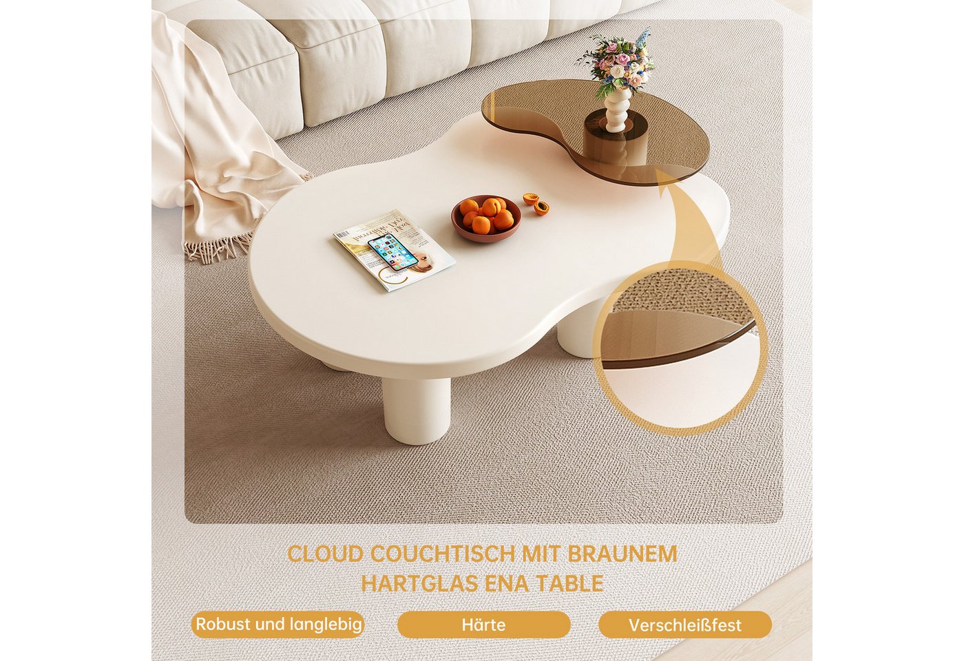 Guyii Couchtisch im Cream-Style, zweistöckig, Wolkenform, modern (1-St), für Skandi/Japandi – Bild 4 von 5