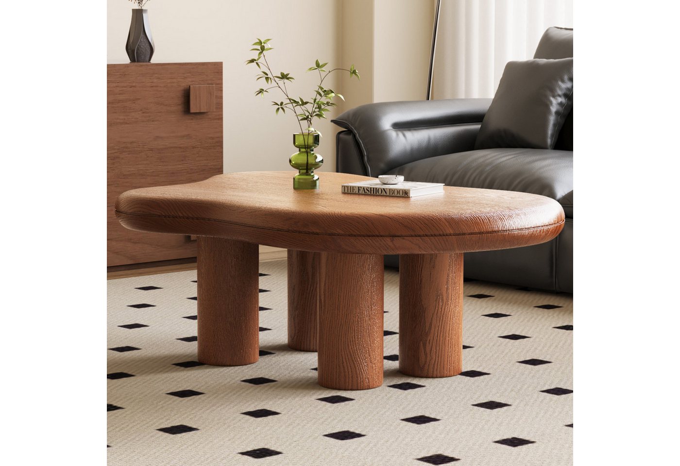 Guyii Couchtisch mit organischer Form, Wohnzimmertisch 90 x 60 x 39,1cm (1-St), Designer Sofatisch mit runden Beinen & abgerundeten Kanten – Bild 5 von 5