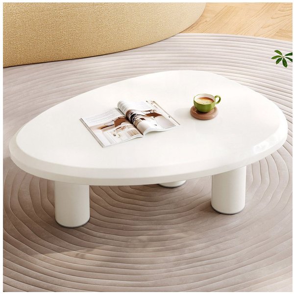 Guyii Couchtisch oval Cremeweiß, Hochglanz Sofatisch, 90 x 60 x 39,1 cm (1-St), Modern minimalistische Wohnzimmertisch mit abgerundeten Kanten