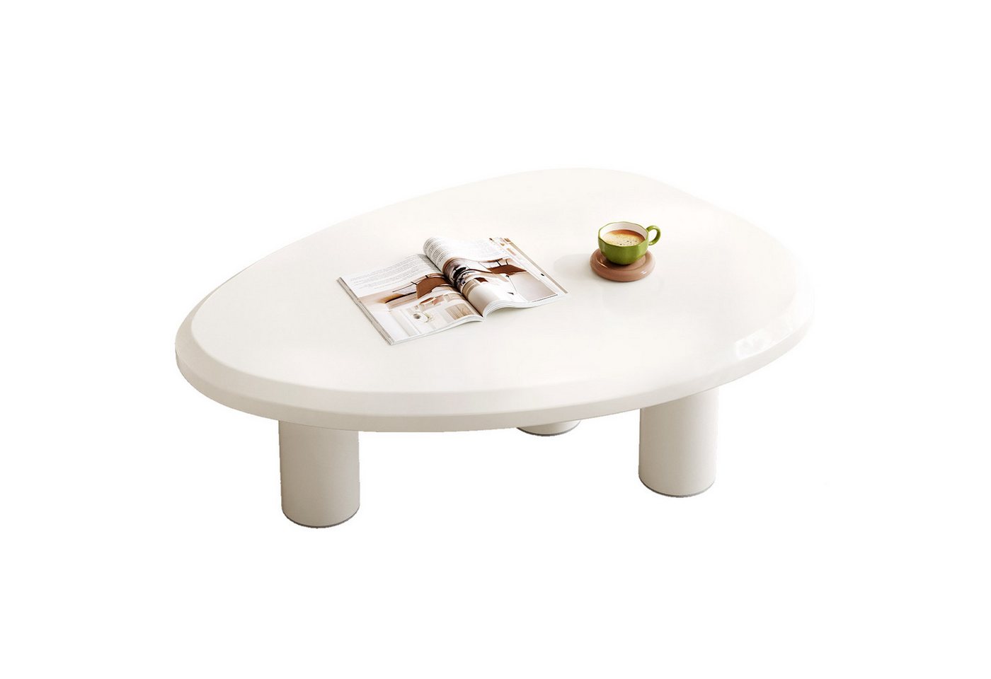 Guyii Couchtisch oval Cremeweiß, Hochglanz Sofatisch, 90 x 60 x 39,1 cm (1-St), Modern minimalistische Wohnzimmertisch mit abgerundeten Kanten – Bild 3 von 5