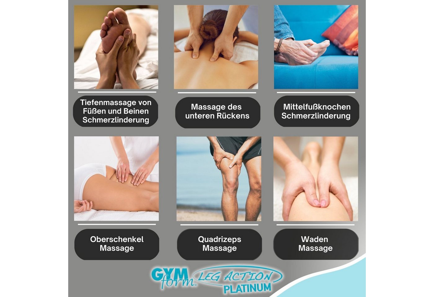 Gymform® Fußmassagegerät Leg Action, Spar-Set 1-tlg., 1er oder 2er Pack 4 oder 8 Programme, Durchblutungsstörungen bekämpfen, Wellness für die Füße, Fernbedienu – Bild 4 von 5