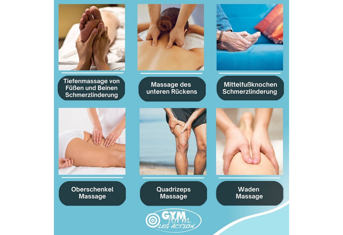 Gymform® Fußmassagegerät Leg Action, Spar-Set 1-tlg., 1er oder 2er Pack 4 oder 8 Programme, Durchblutungsstörungen bekämpfen, Wellness für die Füße, Fernbedienu – Bild 4 von 5
