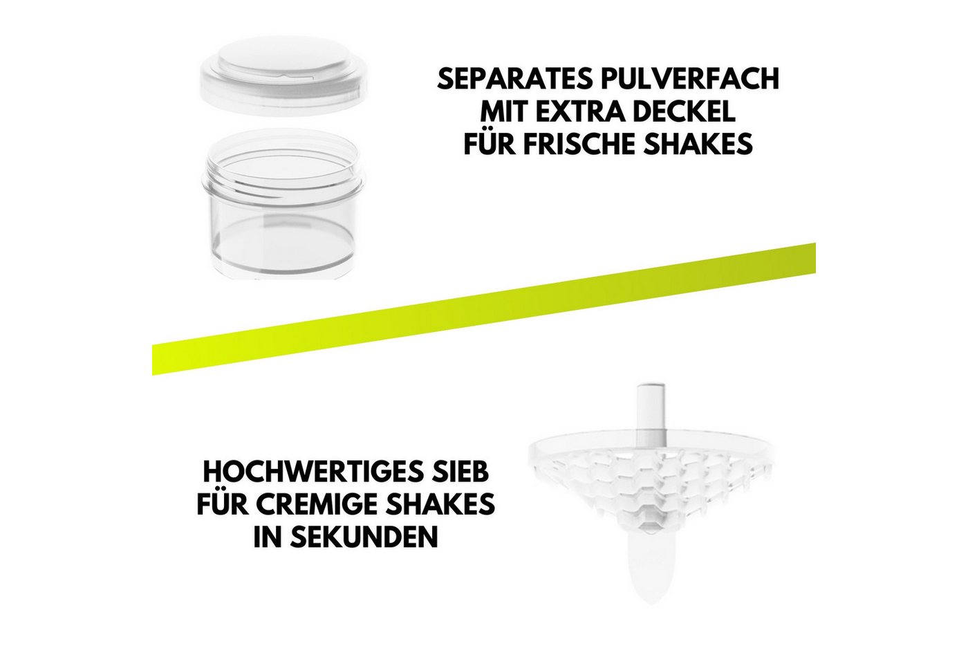 GYMSHAKER Protein Shaker mit Pulverfach 2er Pack Trinkflasche für Fitness, Gym & Bodybuilding, (2-tlg), spülmaschinengeeignet, auslaufsicher, separates Pulverfa – Bild 5 von 5