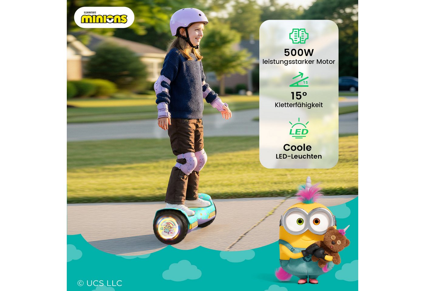 Gyroor Balance Scooter JD6, 6,5 Zoll Dual-Motor Minions Hoverboard mit Rundum-LED-Licht, (1 tlg), Bluetooth 500 W, 12.00 km/h, 15° Steigung, Für Kinder und Erwa – Bild 2 von 5