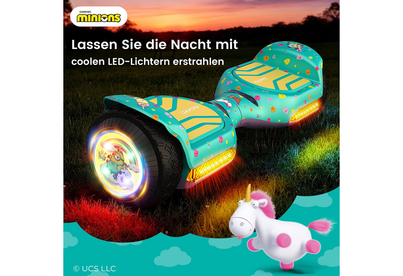 Gyroor Balance Scooter JD6, 6,5 Zoll Dual-Motor Minions Hoverboard mit Rundum-LED-Licht, (1 tlg), Bluetooth 500 W, 12.00 km/h, 15° Steigung, Für Kinder und Erwa – Bild 3 von 5