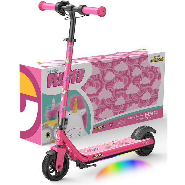 Gyroor E-Scooter Elektro-Kinderroller 6-12 Jahre, Musik E Scooter für Kinder, 16 km/h, (1 tlg), 10/13/16 km/h, LED Display, 3 Einstellbare Höhe, Doppelbremse