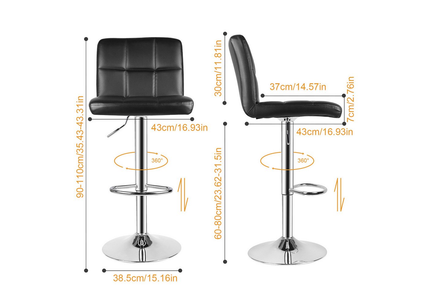 Gywowken Barhocker 2er Set - Barhocker mit Lehne - Höhenverstellbar (Set, 2er) – Bild 2 von 5