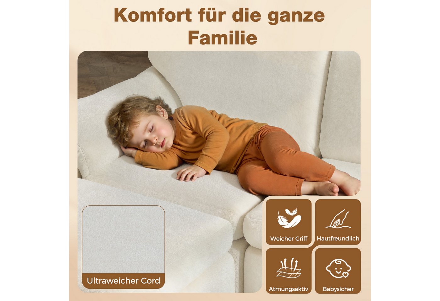 Gywowken Wohnlandschaft - Modulares Sofa 240 cm breit - Couch U-Form - Vakuumverpackt, Set, mit Liegefläche - Schlafsofa - keine Montage erforderlich – Bild 5 von 5