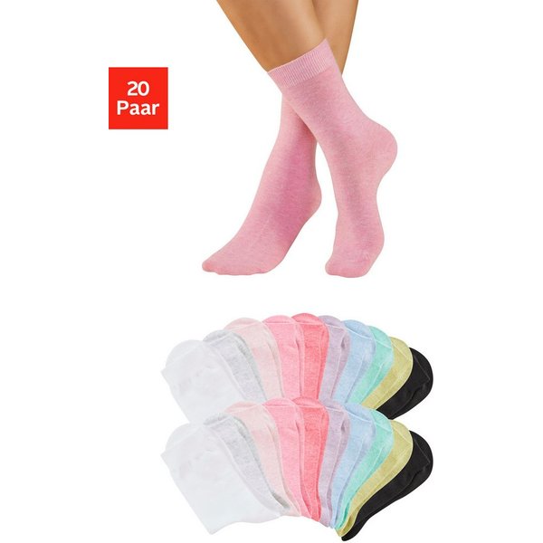 H.I.S Basicsocken Damensocken, frische melierte Farben, casual (Packung, 20-Paar, Gr. 35-38 bis 39-42) Alltagssocken in der Großpackung