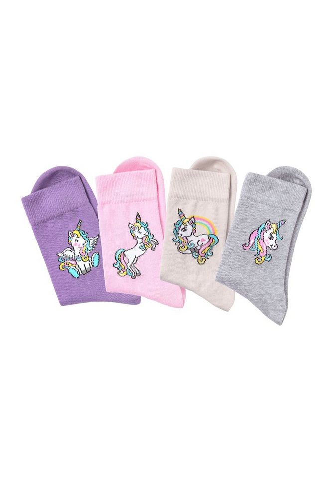 H.I.S Basicsocken Kinder Mädchen Lustige bunte Socken (Packung, 4-Paar, Gr. 19-22 bis 39-42) mit Einhorn Motiven aus Baumwolle – Bild 2 von 5