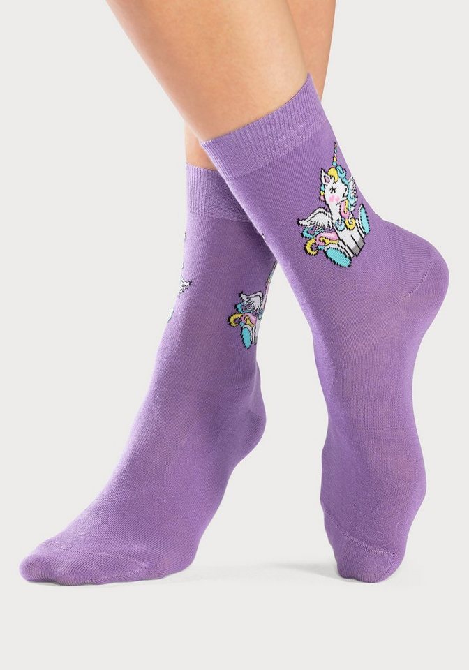 H.I.S Basicsocken Kinder Mädchen Lustige bunte Socken (Packung, 4-Paar, Gr. 19-22 bis 39-42) mit Einhorn Motiven aus Baumwolle – Bild 3 von 5