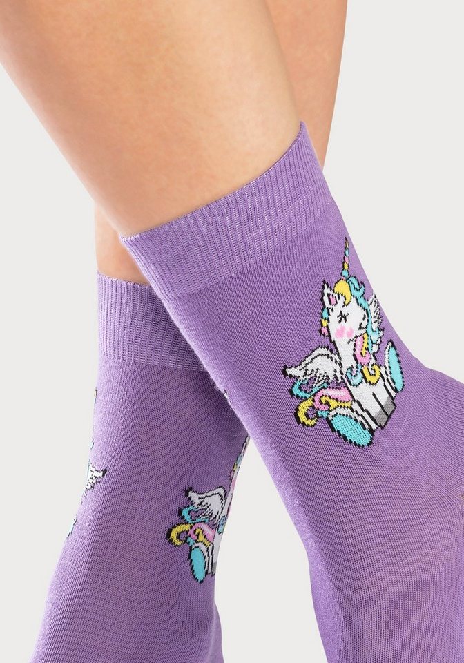 H.I.S Basicsocken Kinder Mädchen Lustige bunte Socken (Packung, 4-Paar, Gr. 19-22 bis 39-42) mit Einhorn Motiven aus Baumwolle – Bild 4 von 5